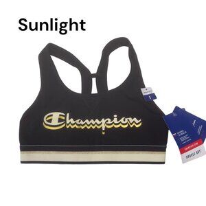 Champion Double Dry Sports Bra With Racerback Design & Gold Logo Size S Black